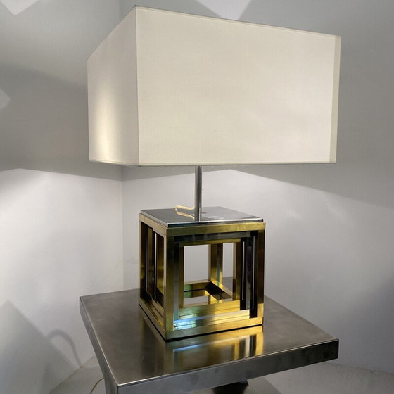 Image 1 of Vintage Tischlampe aus Chromstahl und Messing von Romeo Rega, Italien 1970