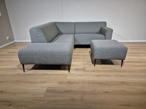 Enzo Luca - Merlo Ecksofa - Grün - Grau - Stoff - Hocker