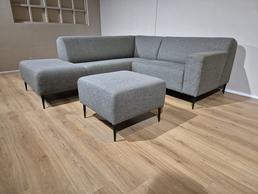 Enzo Luca - Merlo Ecksofa - Grün - Grau - Stoff - Hocker