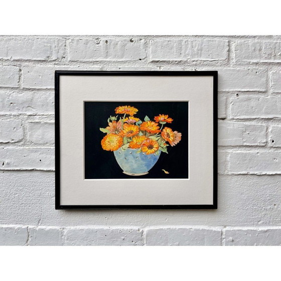 Image 1 of Sommerliches Stillleben mit Ringelblumen und schwarzem Rahmen