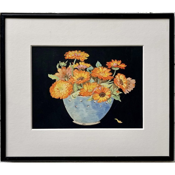 Image 1 of Sommerliches Stillleben mit Ringelblumen und schwarzem Rahmen