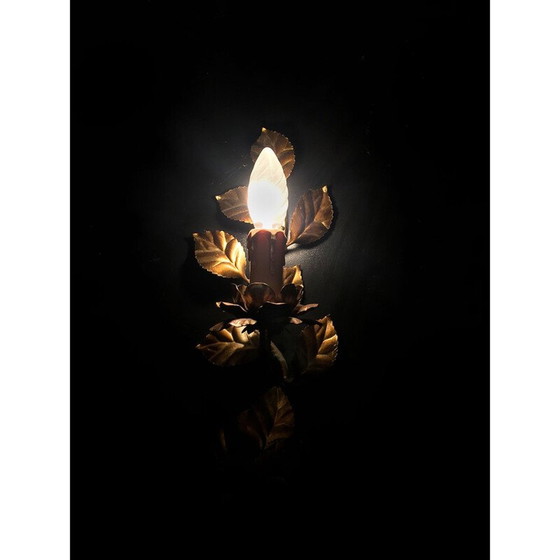 Image 1 of Paar goldfarbene Wandlampen mit Blumenmuster, 1970