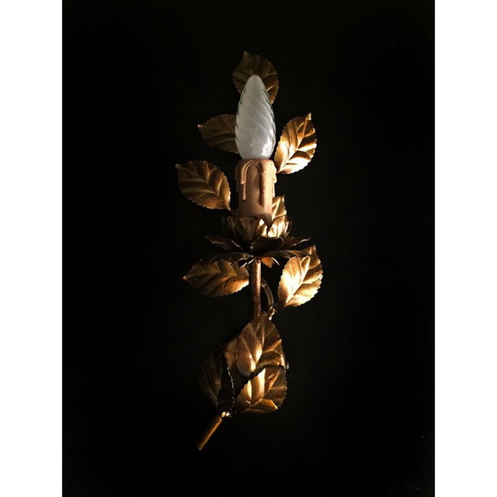 Image 1 of Paar goldfarbene Wandlampen mit Blumenmuster, 1970