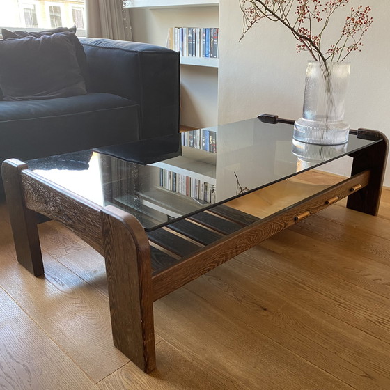 Image 1 of Vintage Couchtisch aus Wengeglas und Leder