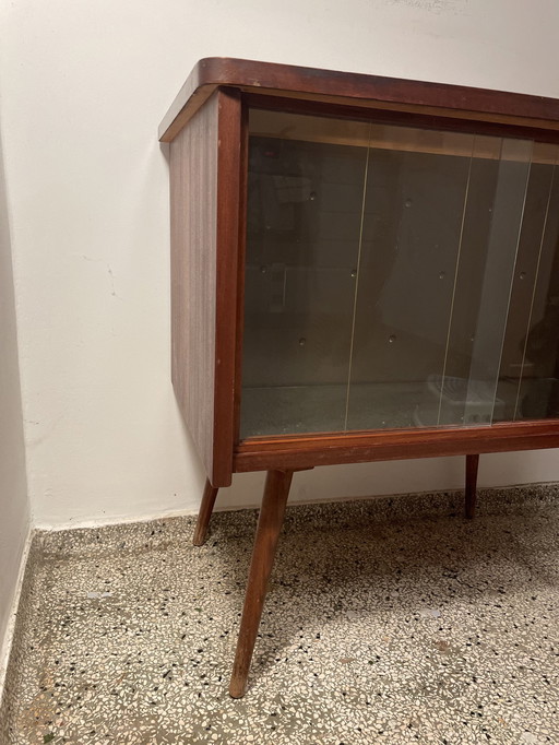 Likör- Und Fernsehschrank Mit Spiegelboden Und Rückbeleuchtung / Vintage