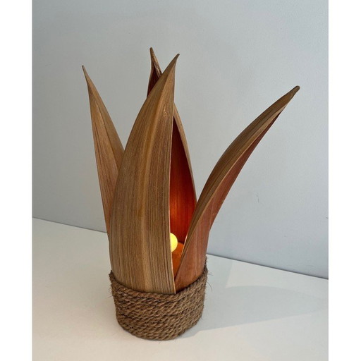 Dekorative Vintage-Tischlampe aus Palme und Seil, Frankreich 1970