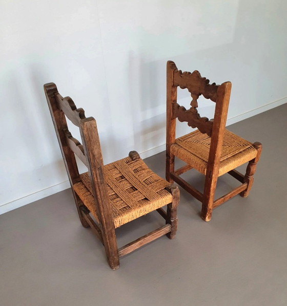 Image 1 of 2 X Provincial Kastanienholz Spanisch Seil Stühle Mitte 1700S