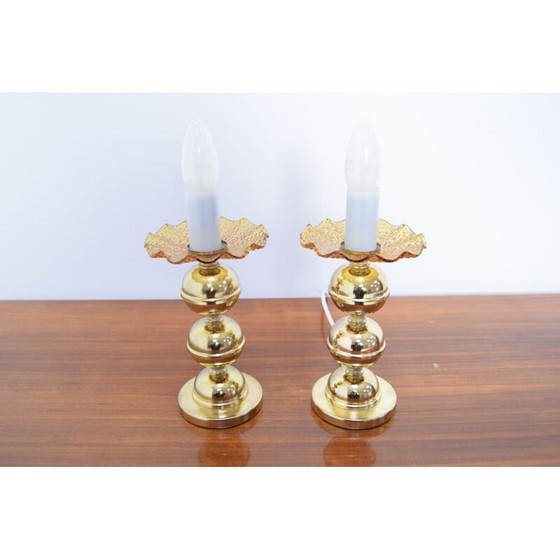 Image 1 of Paar alte Tisch- oder Wandlampen aus Messing und Glas von Kamenicky Senov, Tschechoslowakei 1960