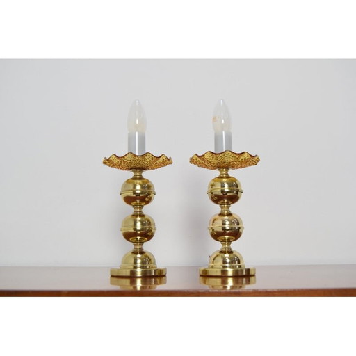 Paar alte Tisch- oder Wandlampen aus Messing und Glas von Kamenicky Senov, Tschechoslowakei 1960