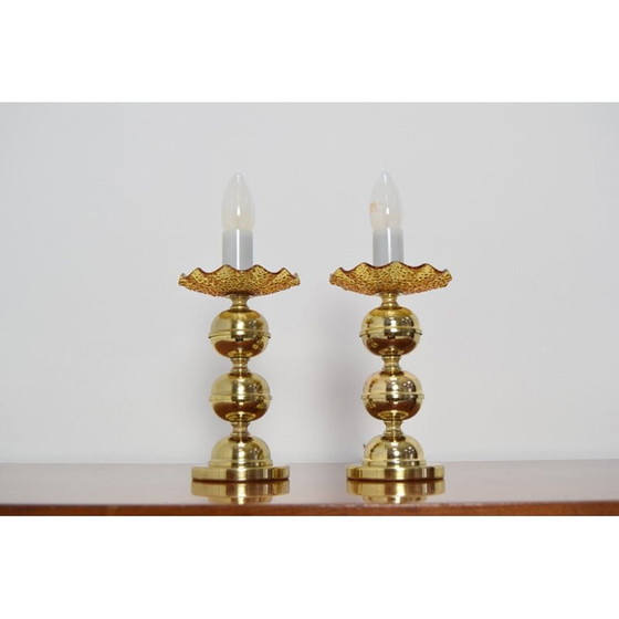 Image 1 of Paar alte Tisch- oder Wandlampen aus Messing und Glas von Kamenicky Senov, Tschechoslowakei 1960