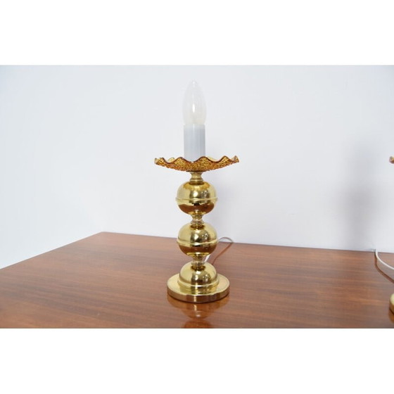 Image 1 of Paar alte Tisch- oder Wandlampen aus Messing und Glas von Kamenicky Senov, Tschechoslowakei 1960