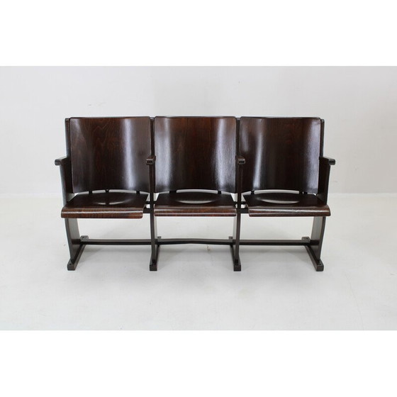Image 1 of Vintage 3-Sitzer Kinobänke aus Buchenholz für Ton, Tschechoslowakei 1970