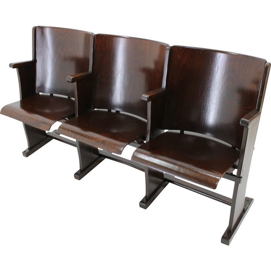 Image 1 of Vintage 3-Sitzer Kinobänke aus Buchenholz für Ton, Tschechoslowakei 1970