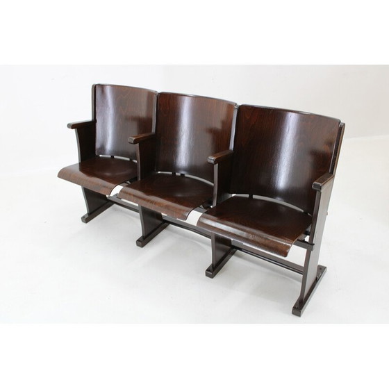 Image 1 of Vintage 3-Sitzer Kinobänke aus Buchenholz für Ton, Tschechoslowakei 1970