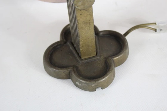 Image 1 of Art Deco - Wandleuchte mit Marmor wie rosa Glas - Messingsockel