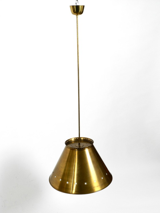 Image 1 of Tolle italienische XXL Mid Century Messing Deckenlampen mit langem Stab | Ø 50 cm | Ø 19.7"