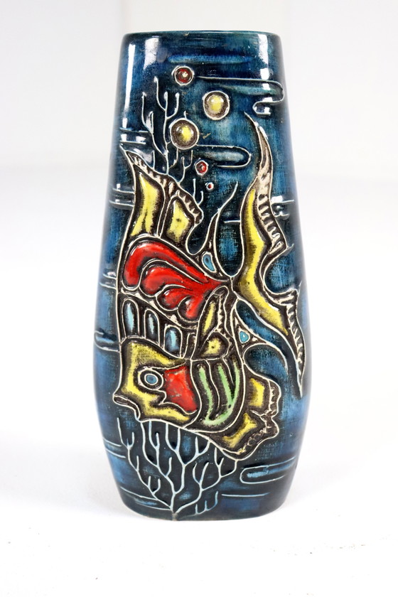 Image 1 of Vintage-Keramik-Vase mit Fisch