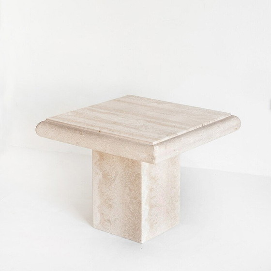 Image 1 of Niedriger Beistelltisch im Vintage-Stil. Travertin-Marmor. Italien, 80er Jahre