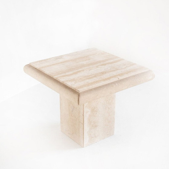 Image 1 of Niedriger Beistelltisch im Vintage-Stil. Travertin-Marmor. Italien, 80er Jahre
