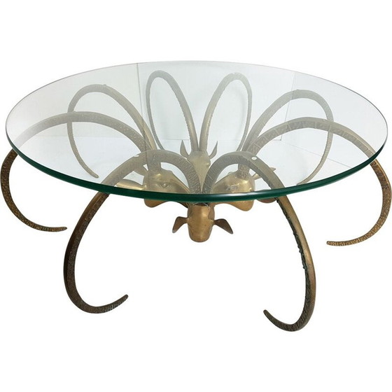 Image 1 of Vintage Couchtisch mit Widderkopf aus vergoldetem Messing