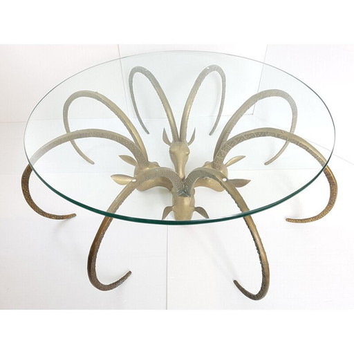 Vintage Couchtisch mit Widderkopf aus vergoldetem Messing