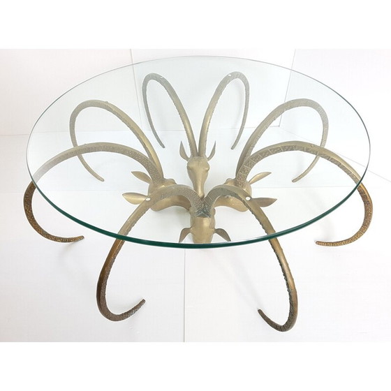 Image 1 of Vintage Couchtisch mit Widderkopf aus vergoldetem Messing