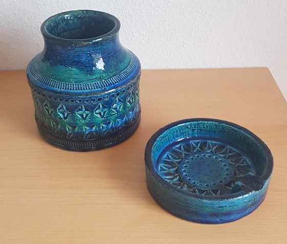 Image 1 of 2X Rimini Blaue Vase und Aschenbecher von Bitossi, 1960er