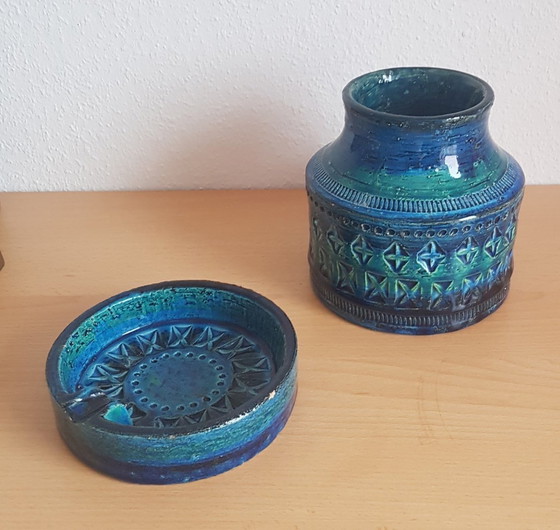 Image 1 of 2X Rimini Blaue Vase und Aschenbecher von Bitossi, 1960er