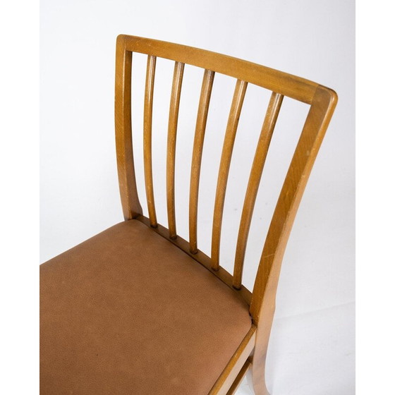 Image 1 of Satz von 10 Vintage-Stühle in hellem Holz und gepolstert in Cognac Leder 1940s