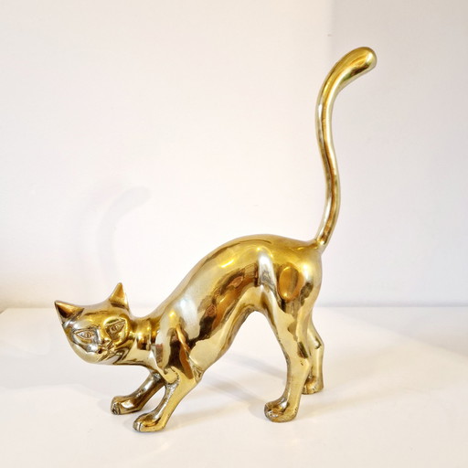 1970er Messing Katze Statue Katze