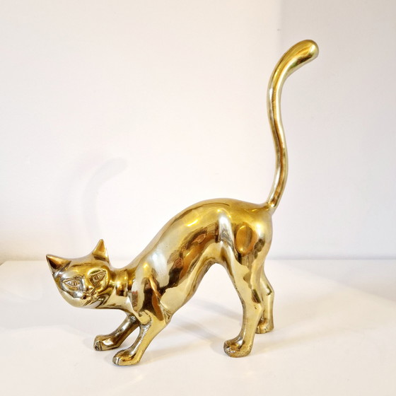 Image 1 of 1970er Messing Katze Statue Katze