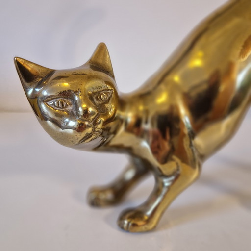 1970er Messing Katze Statue Katze