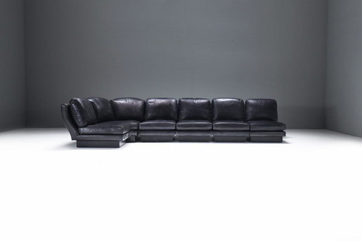 Seltenes 'Super C' Modulares Sofa in original schwarzem Leder von Willy Rizzo. Signiert!