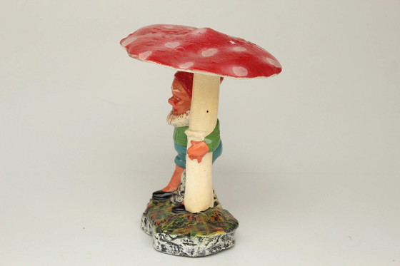 Image 1 of Gnom / Gartenzwerg Unter Fliegenpilz Antik, Hermann Sauerbrey