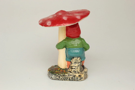 Image 1 of Gnom / Gartenzwerg Unter Fliegenpilz Antik, Hermann Sauerbrey