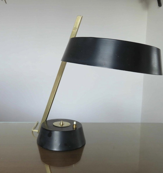 Image 1 of Lampe "Soucoupe" Aus Messing Und Schwarz Lackiertem Metall