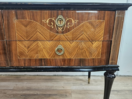 Image 1 of 1960S Schlafzimmer Kommode mit sechs Schubladen und Glasplatte