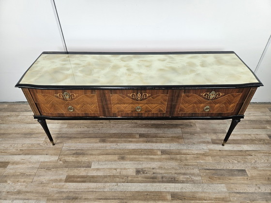 Image 1 of 1960S Schlafzimmer Kommode mit sechs Schubladen und Glasplatte