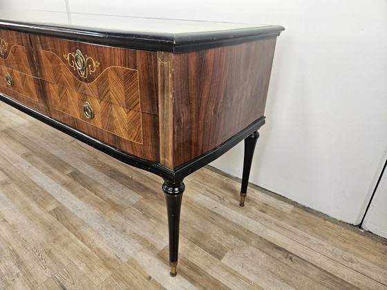 Image 1 of 1960S Schlafzimmer Kommode mit sechs Schubladen und Glasplatte