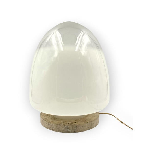 Image 1 of Tischlampe aus Muranoglas und Travertin von Giusto Toso für Leucos, Italien 1970