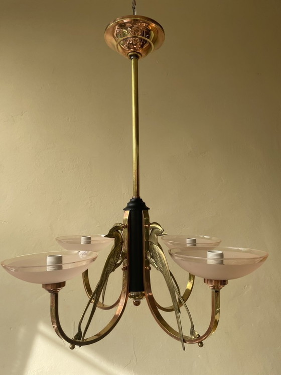 Image 1 of Lampe Hängeleuchte Art Deco 1930 Les Pheasants Französisch