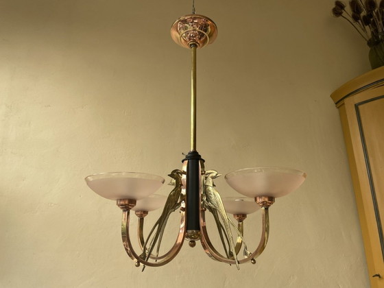 Image 1 of Lampe Hängeleuchte Art Deco 1930 Les Pheasants Französisch