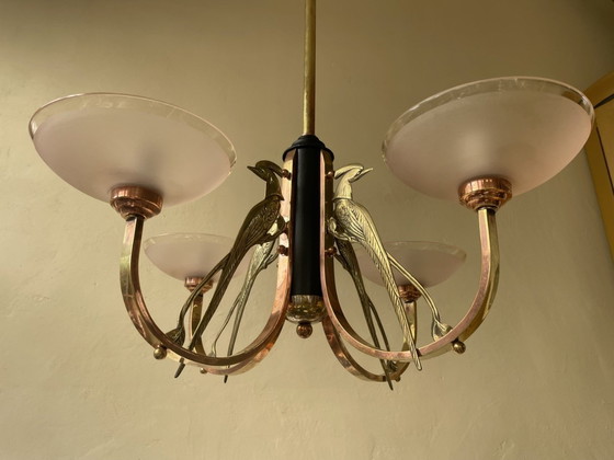 Image 1 of Lampe Hängeleuchte Art Deco 1930 Les Pheasants Französisch