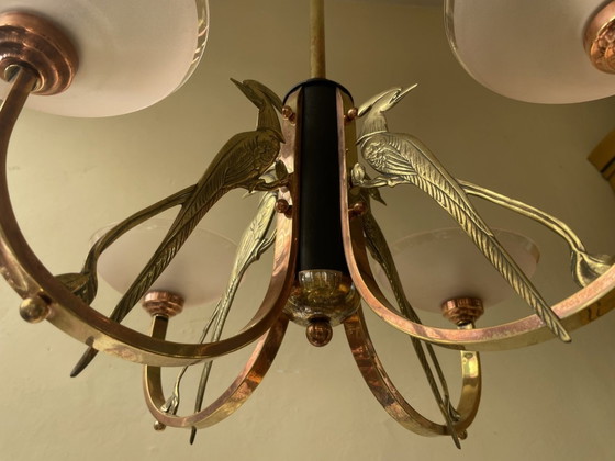 Image 1 of Lampe Hängeleuchte Art Deco 1930 Les Pheasants Französisch