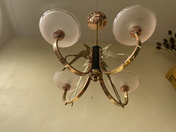 Image 1 of Lampe Hängeleuchte Art Deco 1930 Les Pheasants Französisch