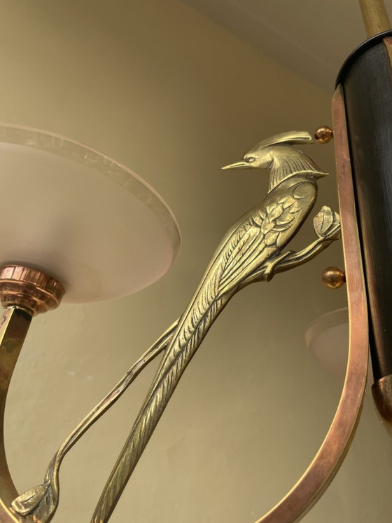 Image 1 of Lampe Hängeleuchte Art Deco 1930 Les Pheasants Französisch