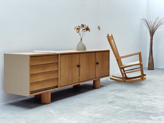 Image 1 of Sideboard Esche Holz Makassar Griffe 1970er Jahre 223cm