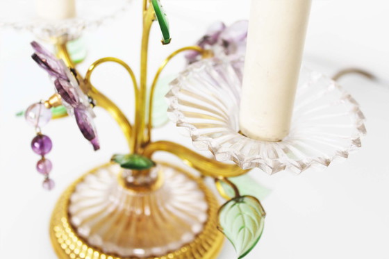 Image 1 of Unglaubliche vergoldete und kristallene Floral Tischlampe