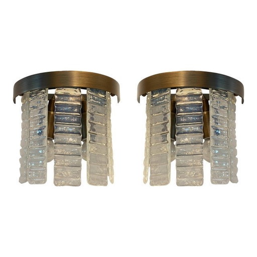 2er-Set zeitgenössisches, horizontal gestreiftes Opalino "Listelli" Muranoglas