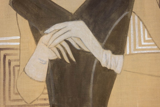 Image 1 of Gemaltes Leinwandbild, das eine Elegante aus den 1950er Jahren darstellt. Zeitgenössisch.